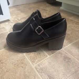 Black Chunky Heel Women's Shoes